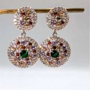 Sam & Co 925 Sterling Silver Multi-Color Crystal Dangle Pierced Earrings